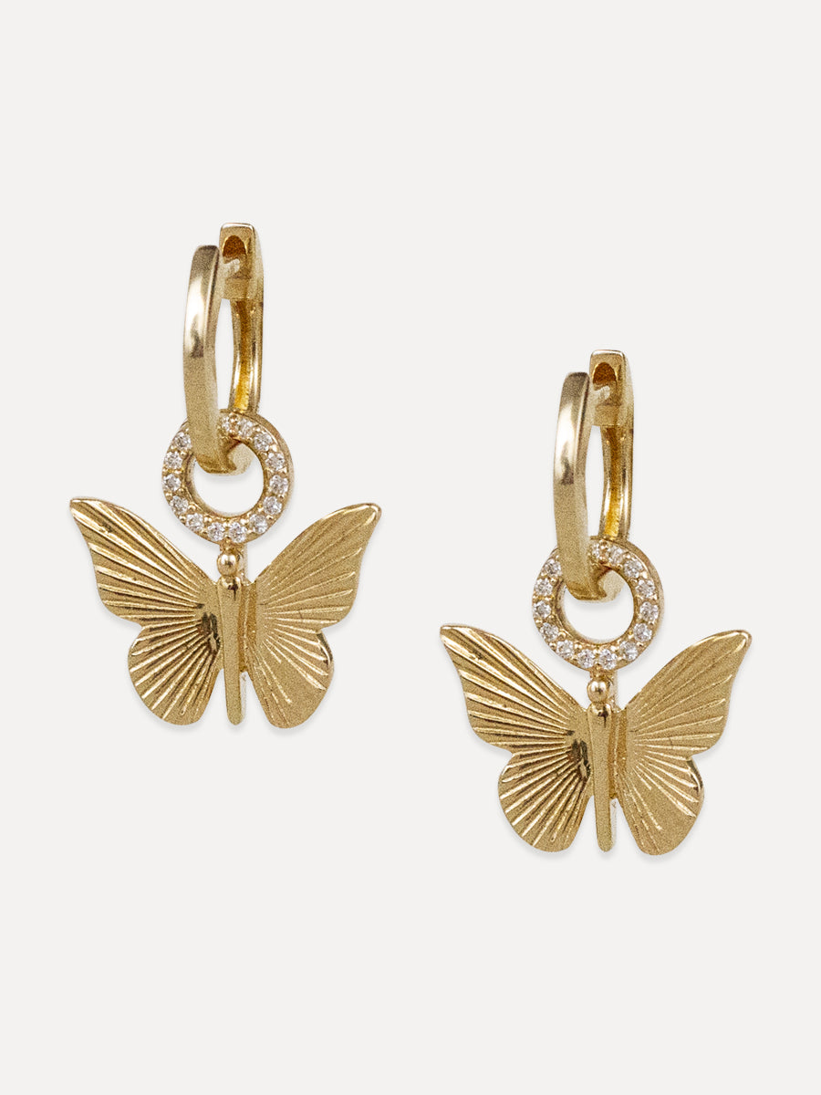 14K Diamond Butterfly Huggie Charms