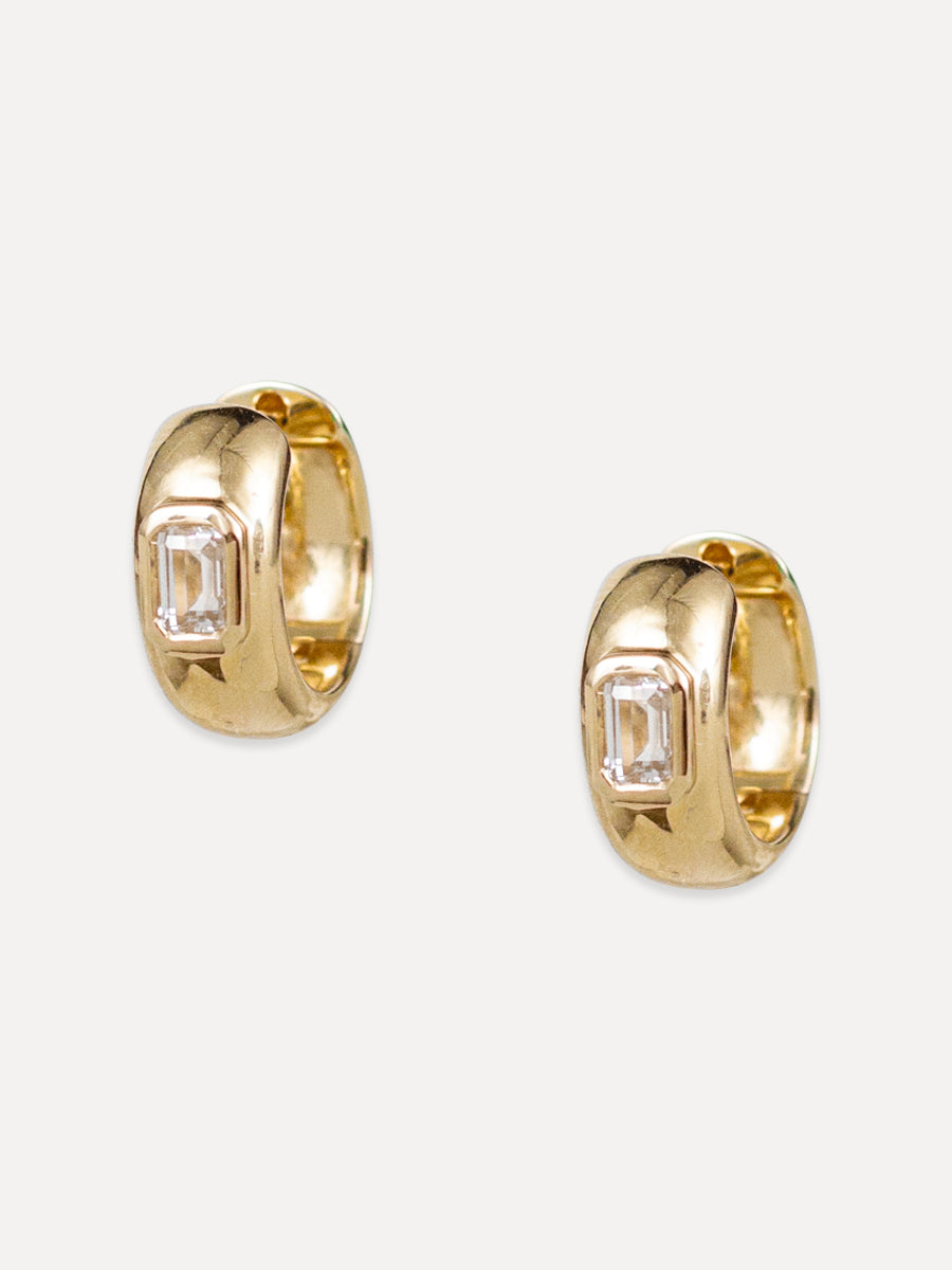 14K  White Sapphire Wide Contour Huggies