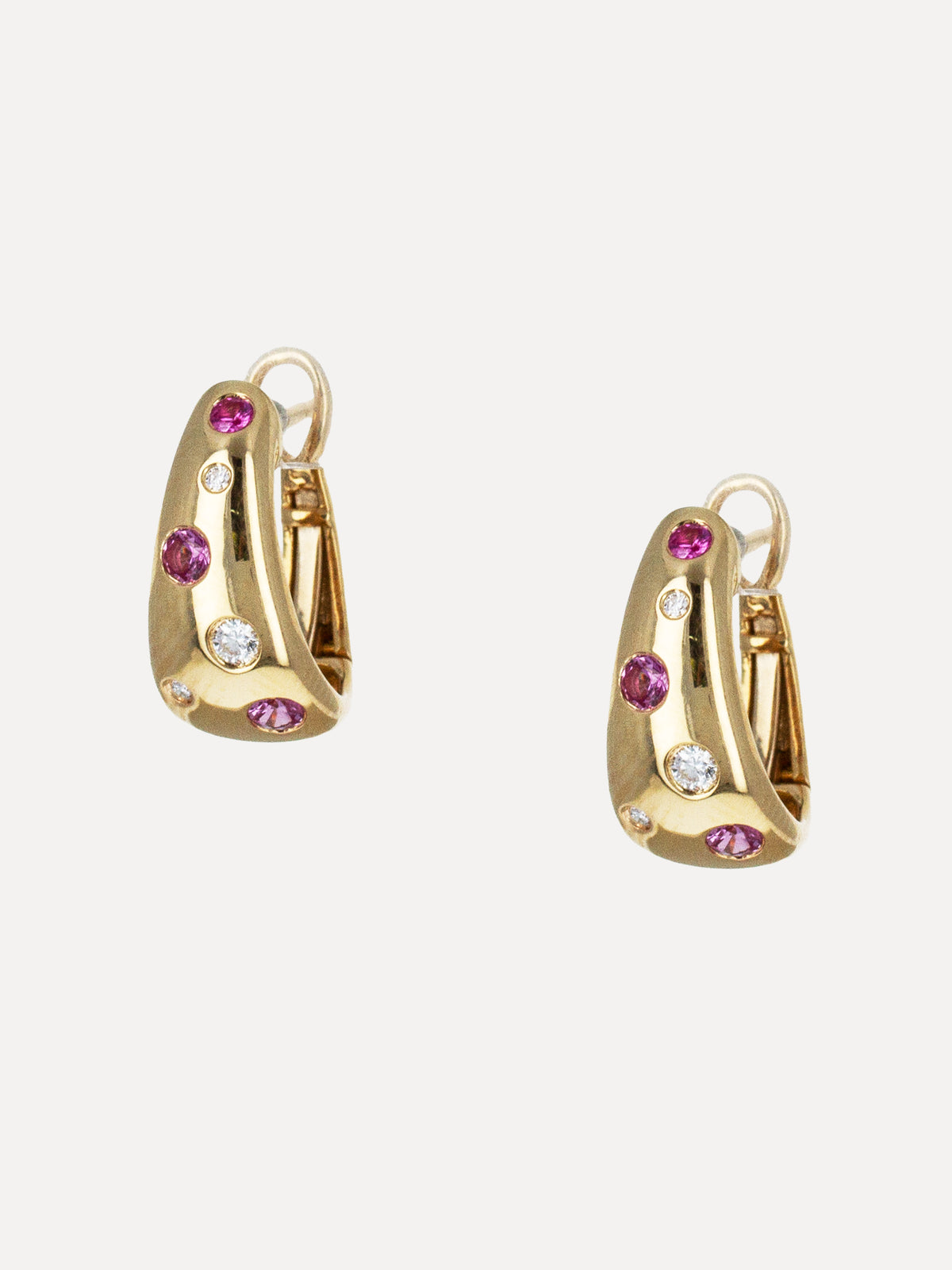 18K Pink Sapphire & Diamond Contour Huggies