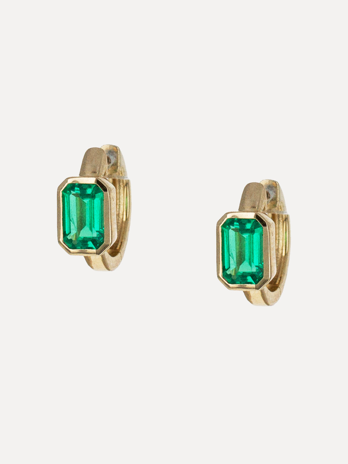14K Emerald Cut Huggies