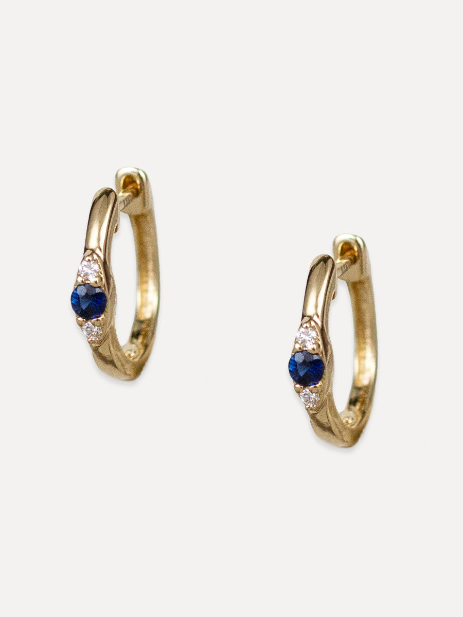 14K Diamond & Blue Sapphire Huggies