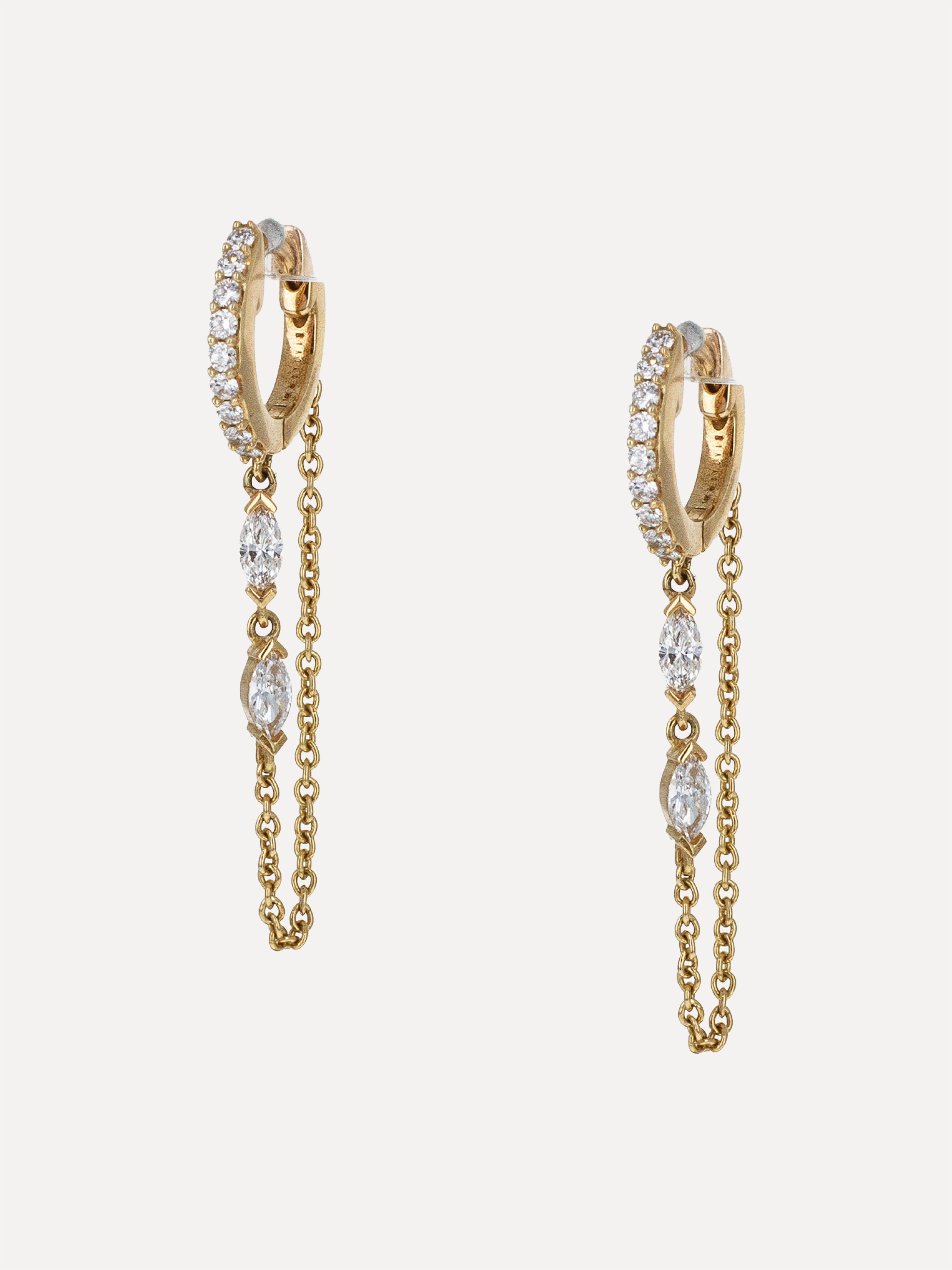 14K Diamond Marquise Chain Hoops