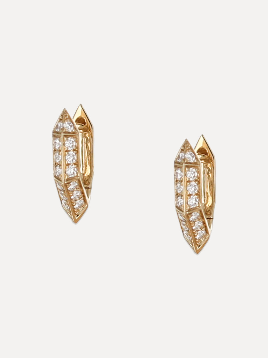 14K Diamond Petite Pointed Deco Huggies