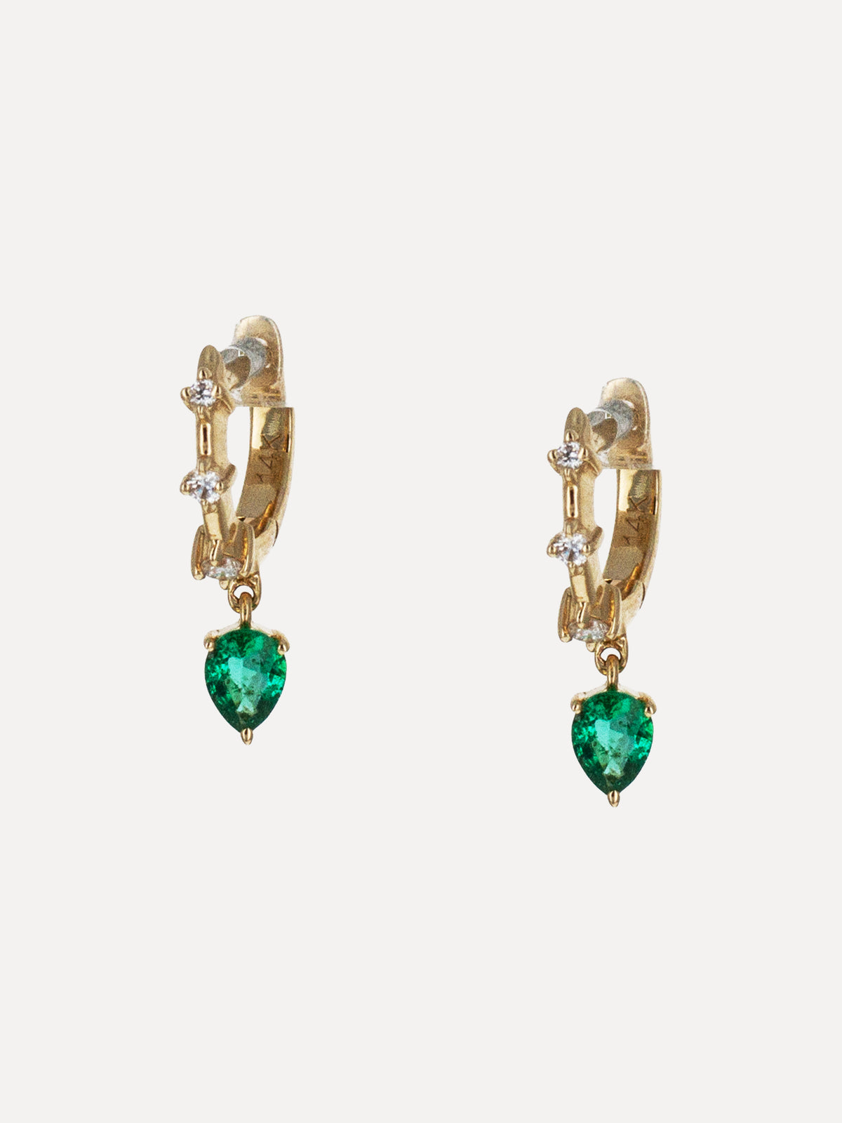 14K Diamond & Emerald Pear Drop Earrings