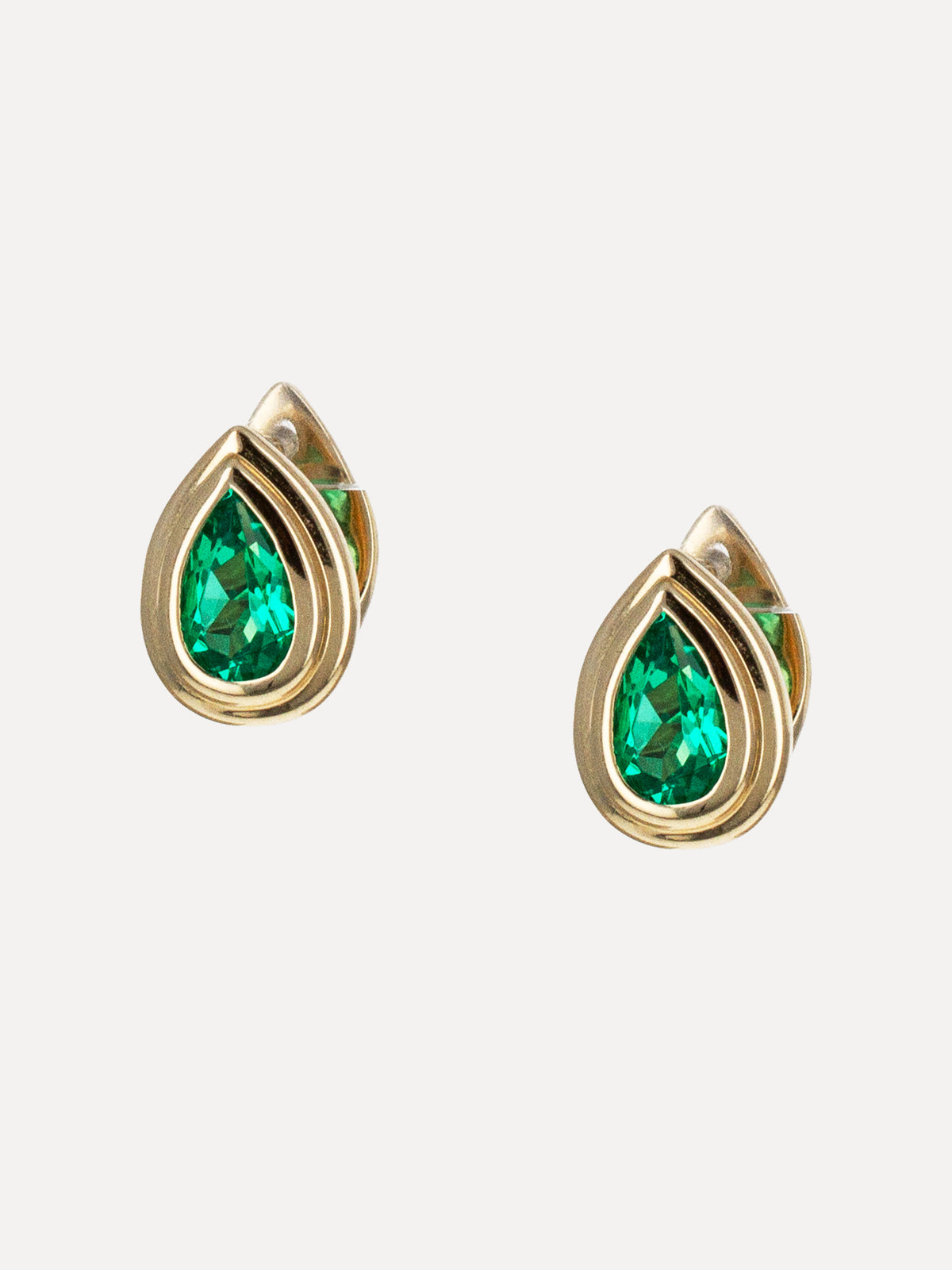 14K Emerald Pear Huggies