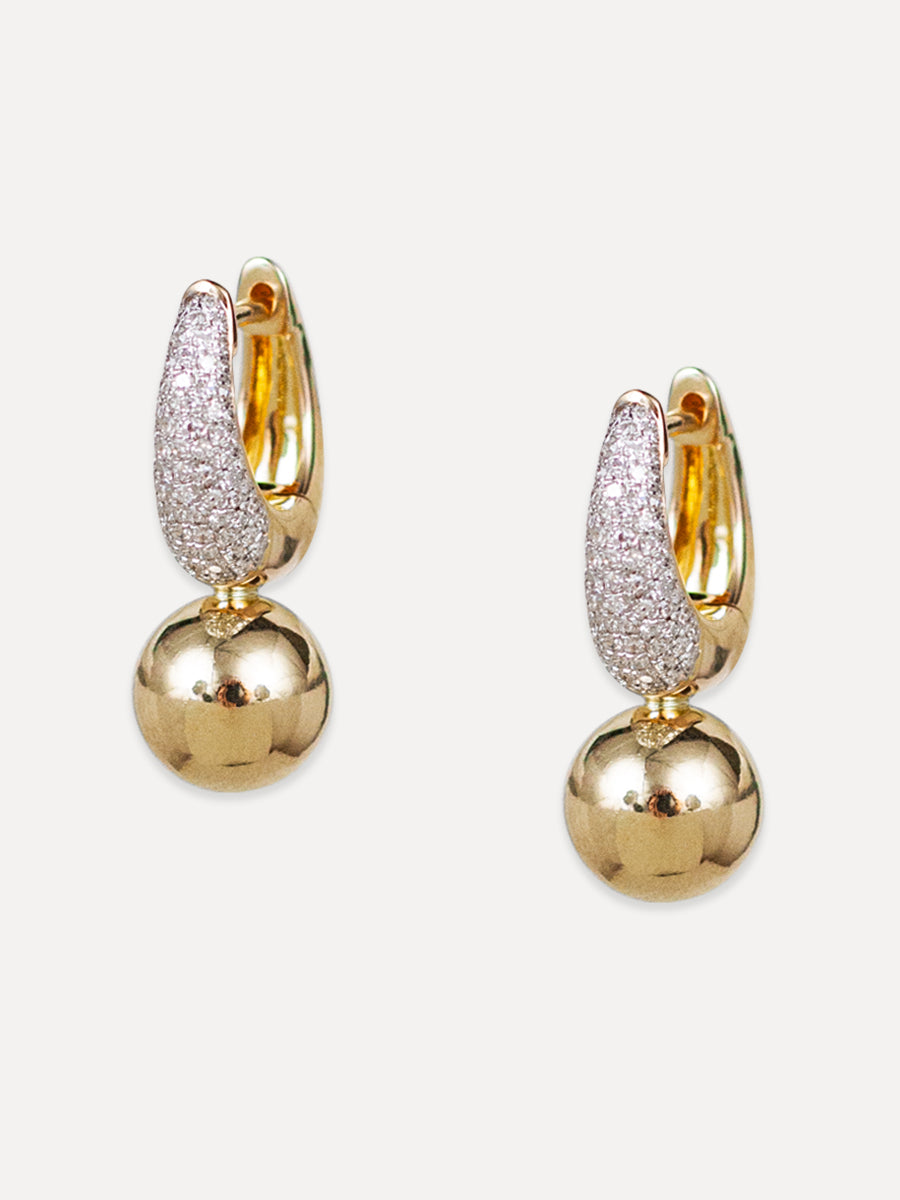 14K Pavé Diamond Tapered Sphere Huggies