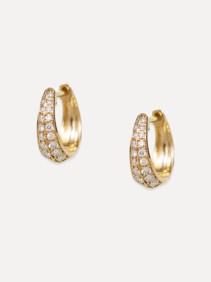 14K Pavé Diamond Tapered Huggies