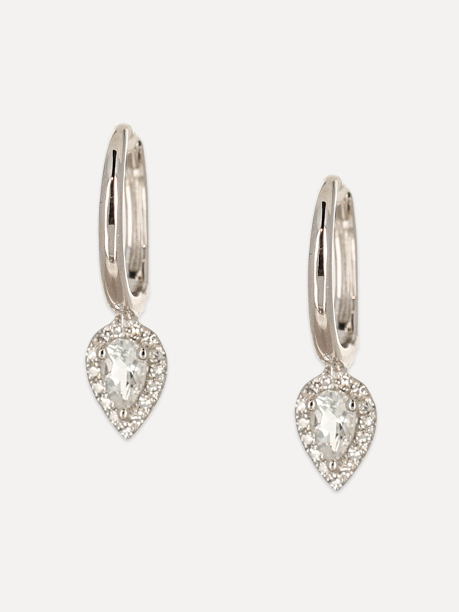 14K Diamond & White Topaz Teardrop Huggie Hoops-white gold