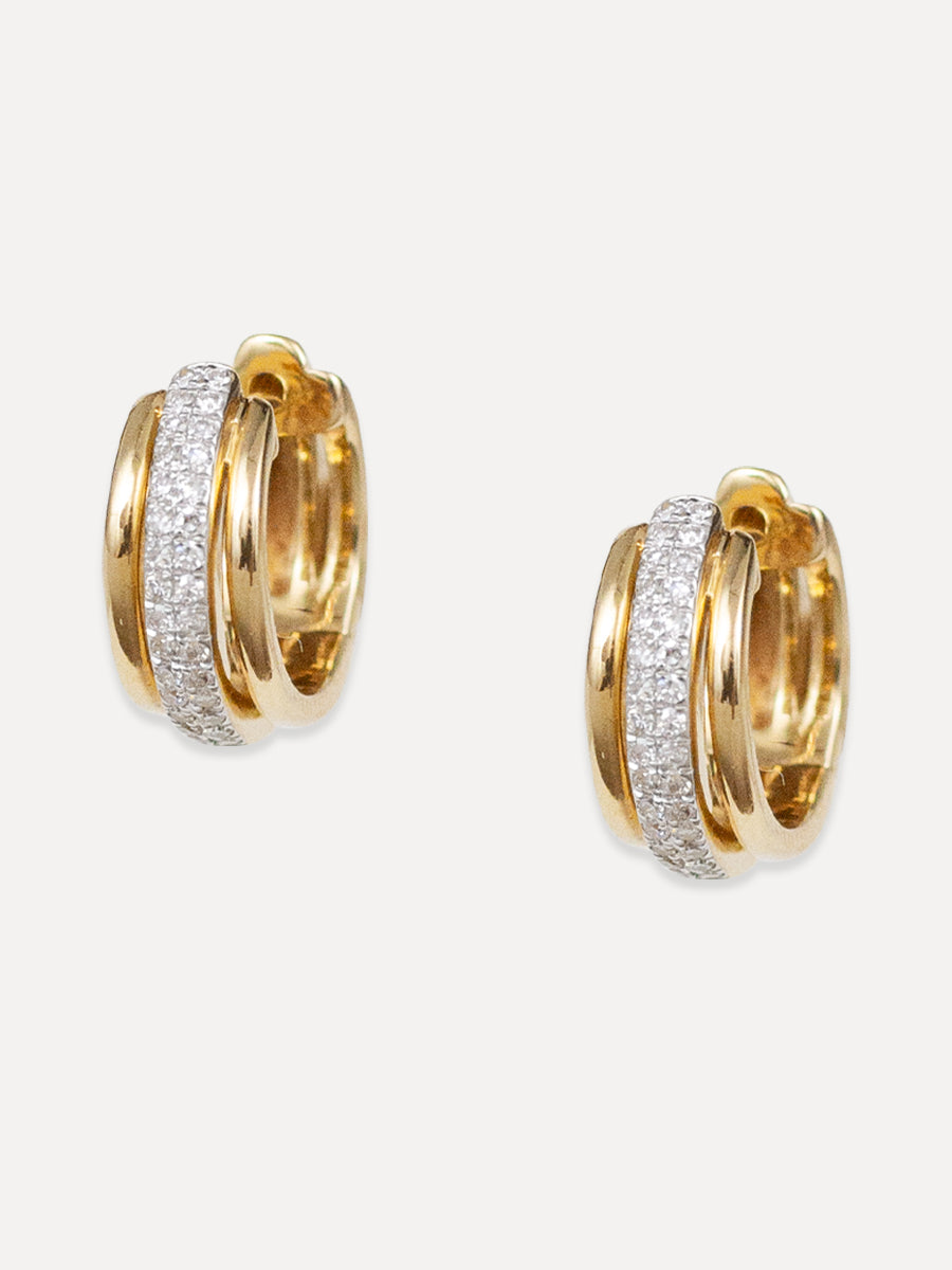 14K Two Tone Diamond Row Huggies
