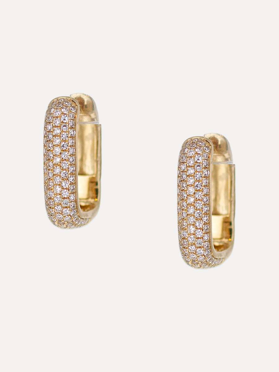 14K Wide Rectangle Pavé Diamond Hoops