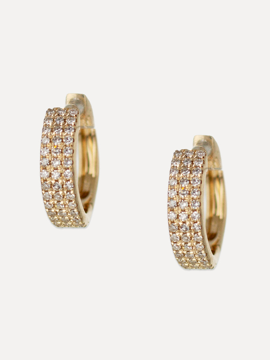 14K Diamond Triple Row Huggie Hoops