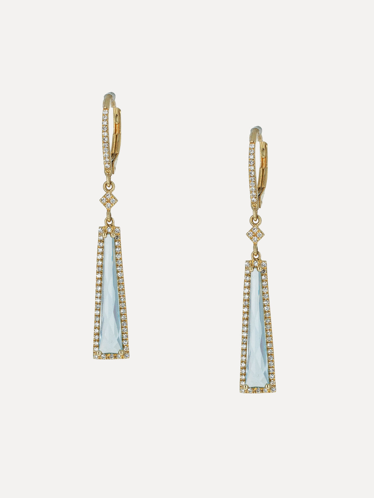 14K Swiss Blue Topaz & Diamond Kite Drop Earrings