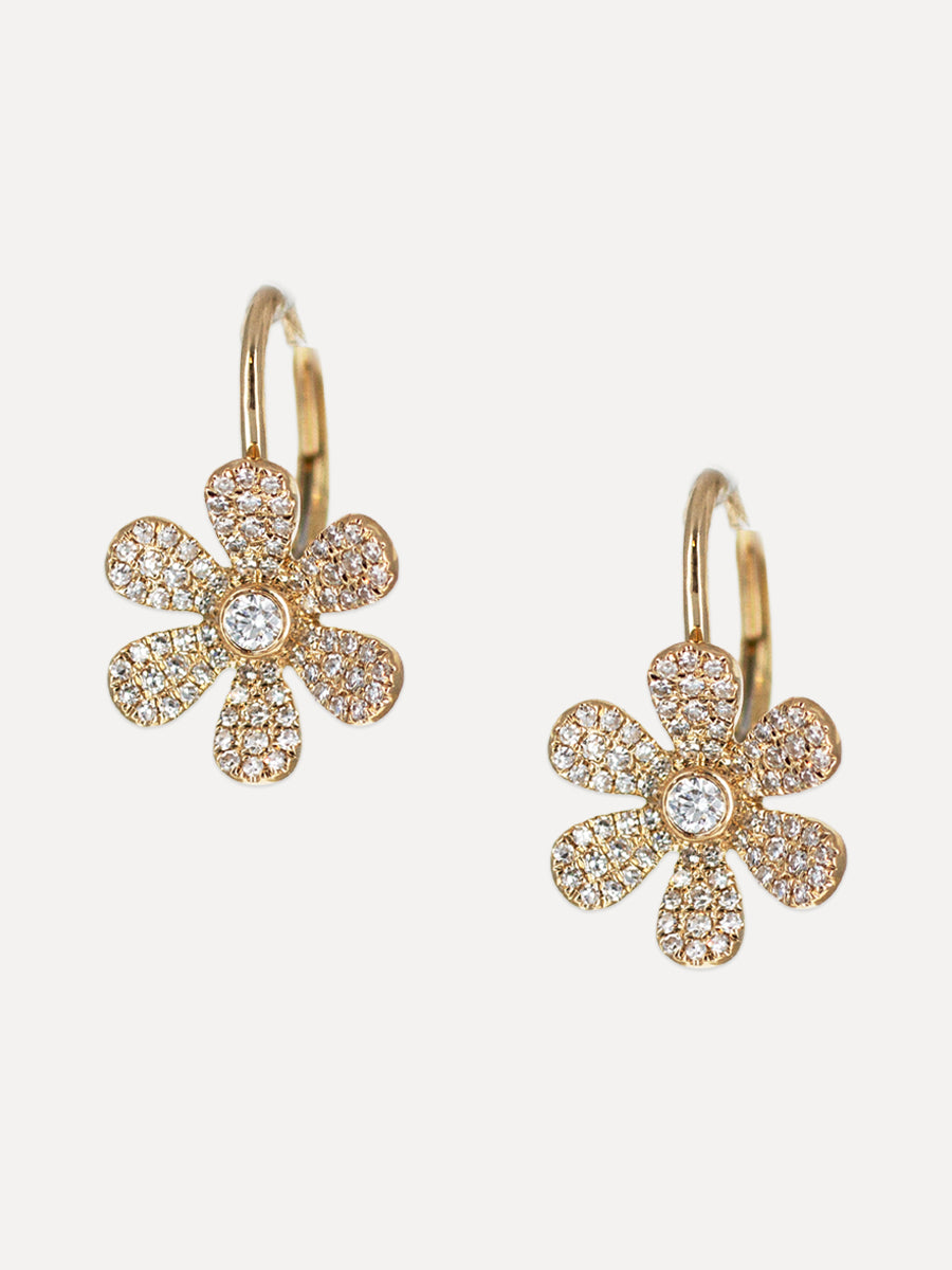 14K Pavé Diamond Daisy Earrings