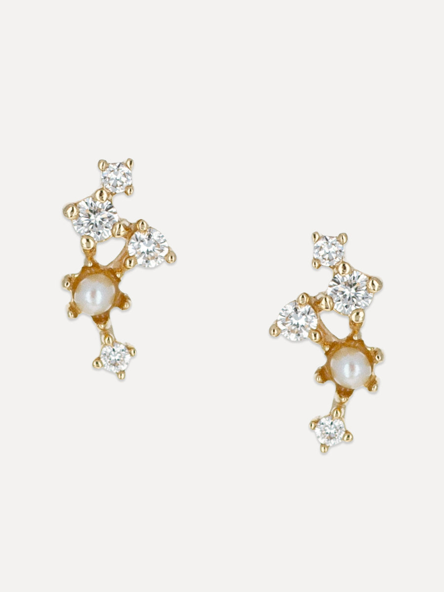 14K White Pearl & Diamond Mini Climbers