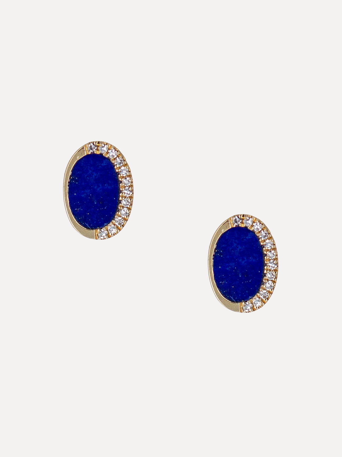 14K Lapis & Diamond Crescent Oval Studs
