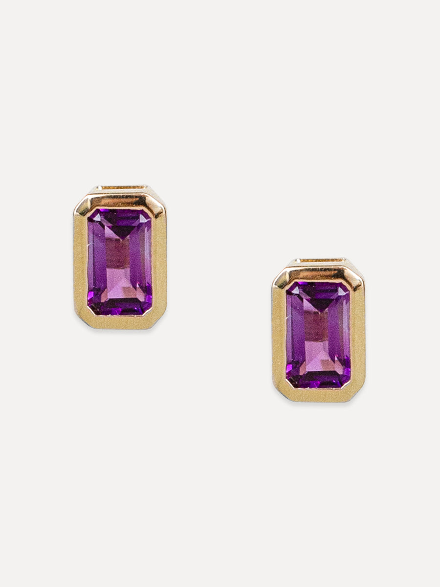 14K Radiant Amethyst Studs