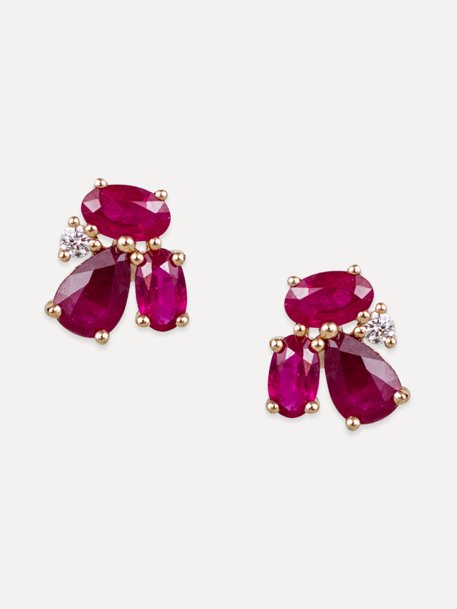14K Ruby & Diamond Cluster Studs