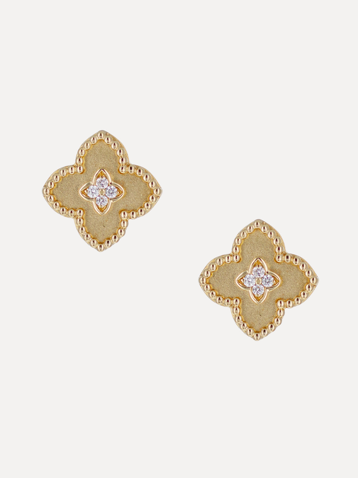 18K Diamond Milgrain Quatrefoil Studs