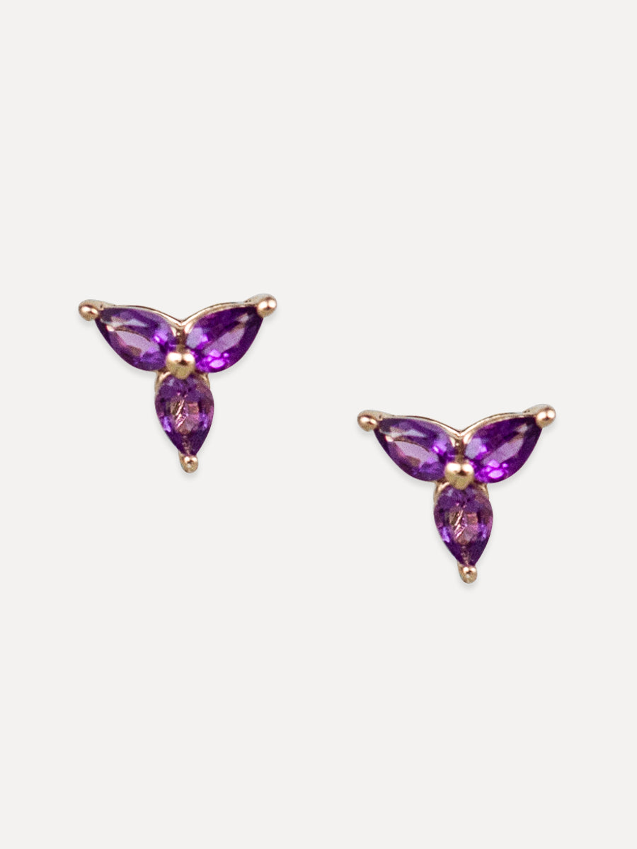 14K Amethyst Pear Trio Studs