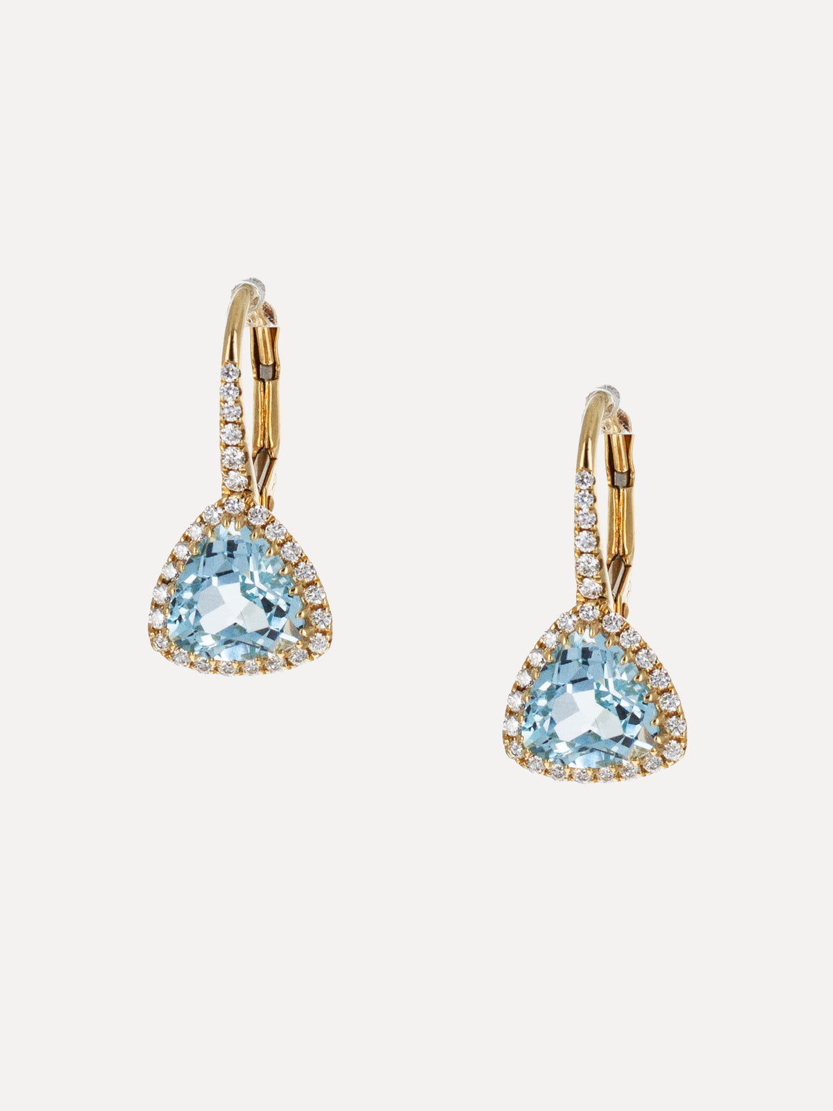 18K Sky Blue Topaz & Diamond Trillion Halo Drop Earrings