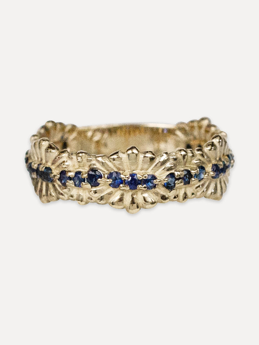 14K Blue Sapphire Laurel Floral Band