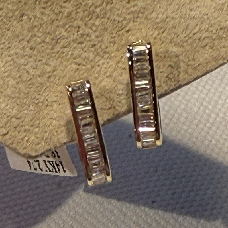 14K Baguette Diamond Small Square Huggies
