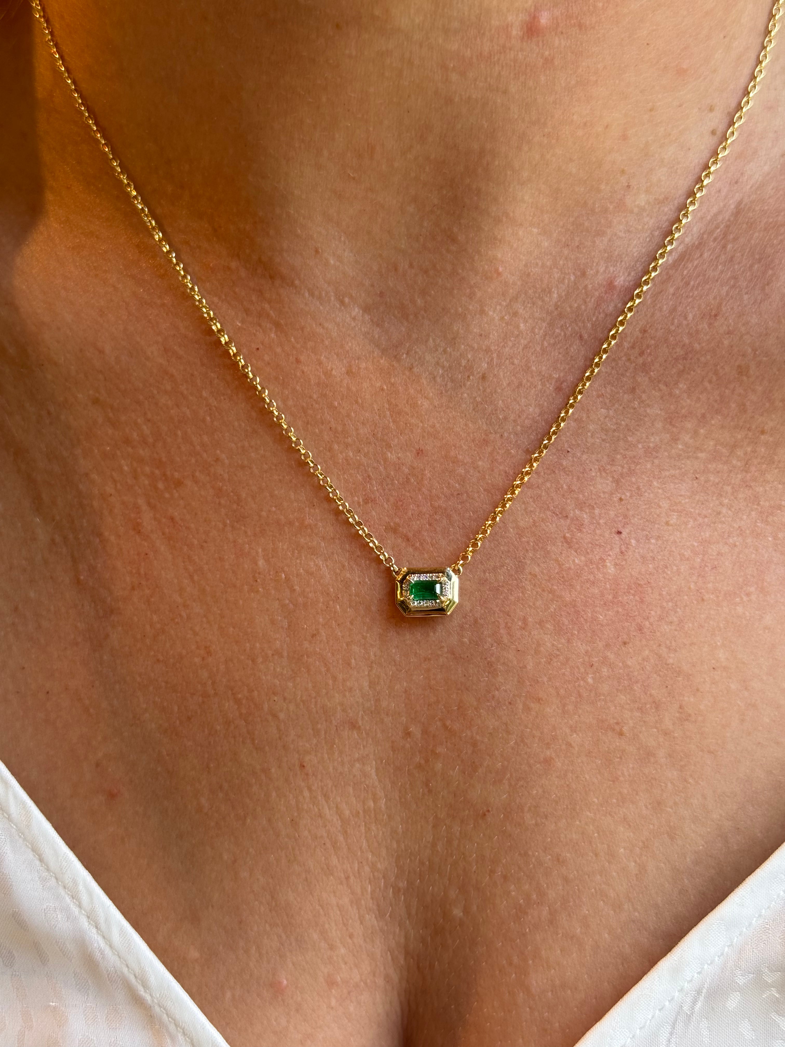 14K Deco Emerald & Diamond Necklace