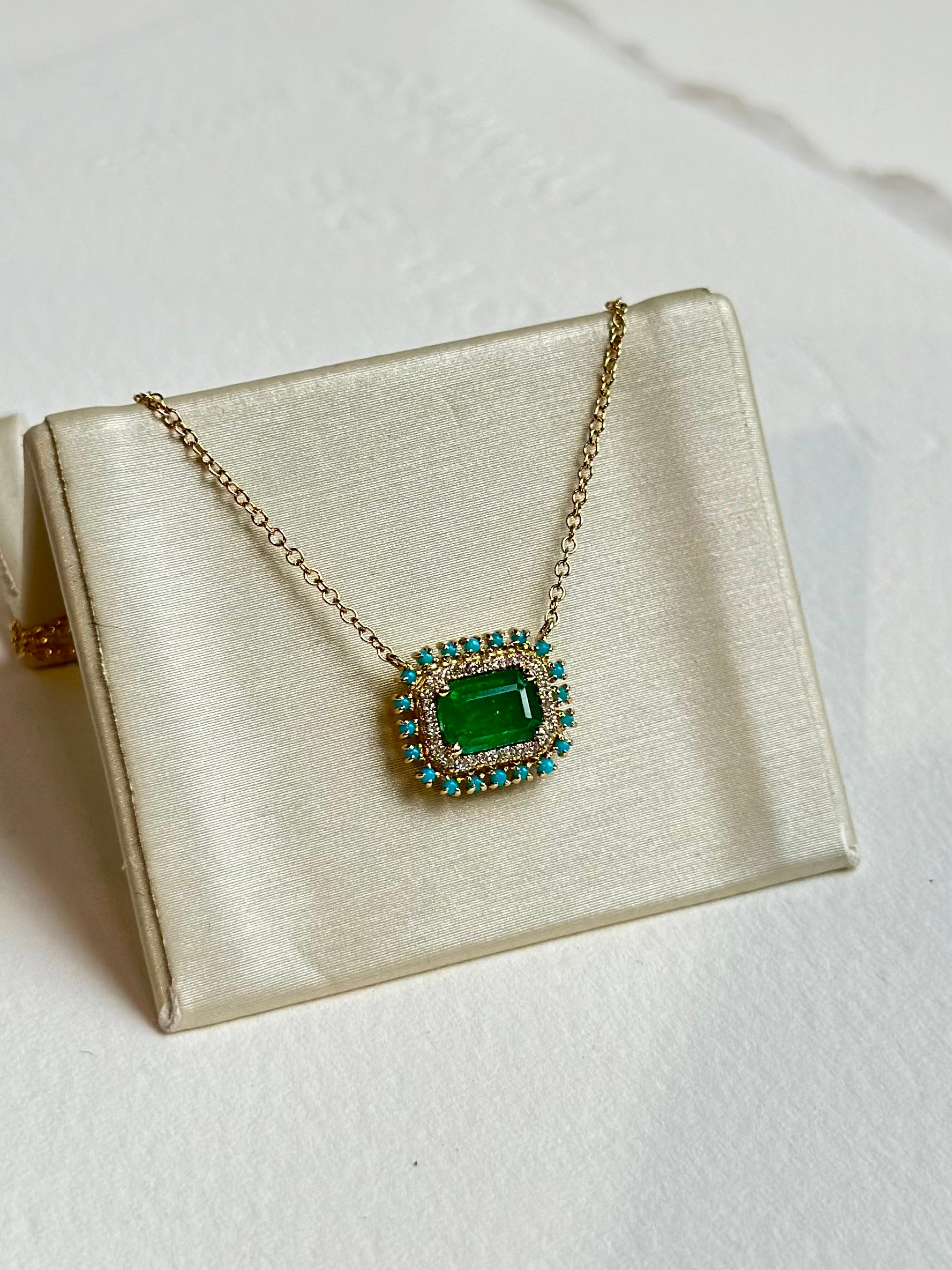 14K Emerald Turquoise Diamond Necklace