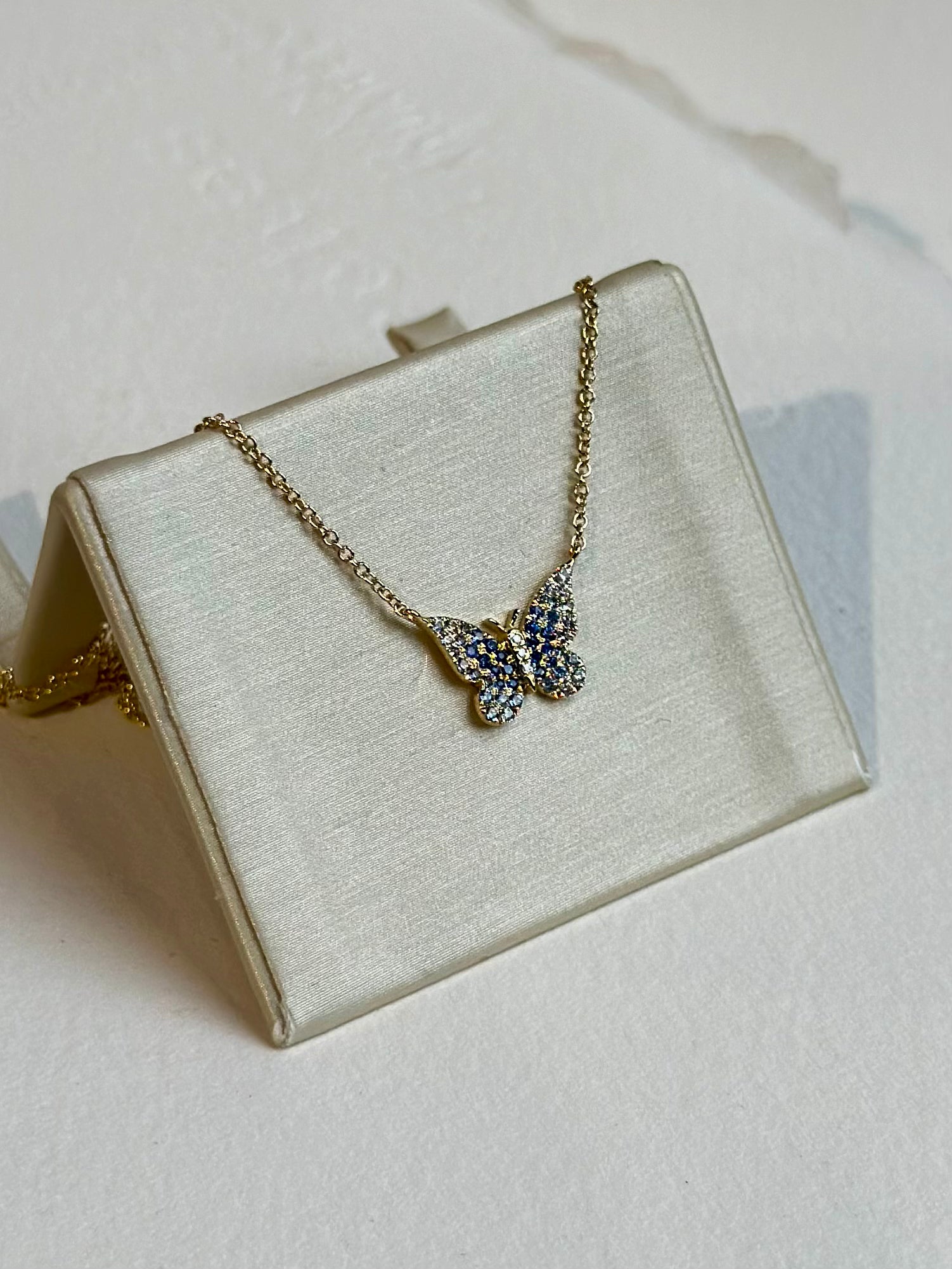 14K Blue Sapphire & Diamond Butterfly Necklace