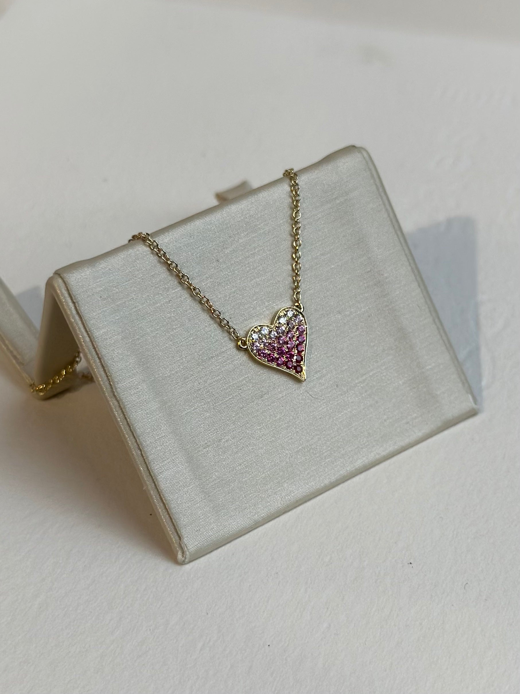 14K Ombre Pink Sapphire & Diamond Heart Necklace