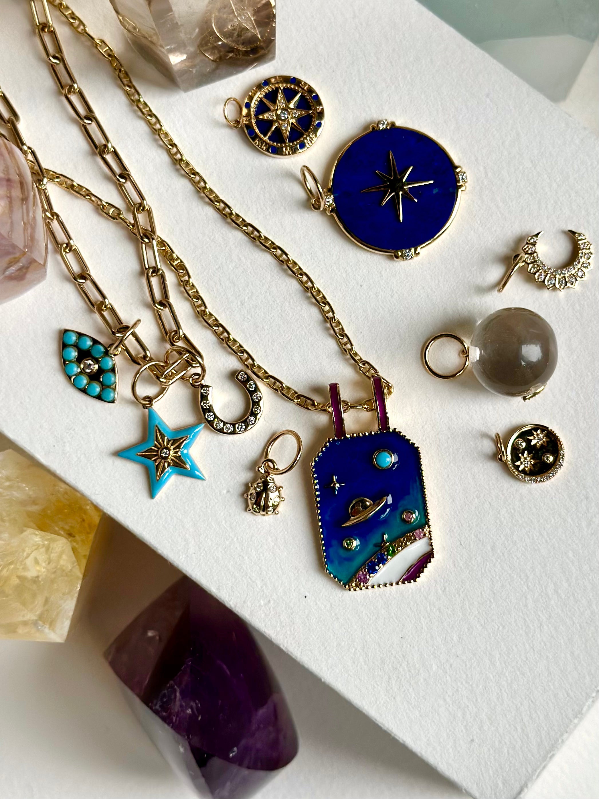 14K Diamond & Blue Enamel Star Charm