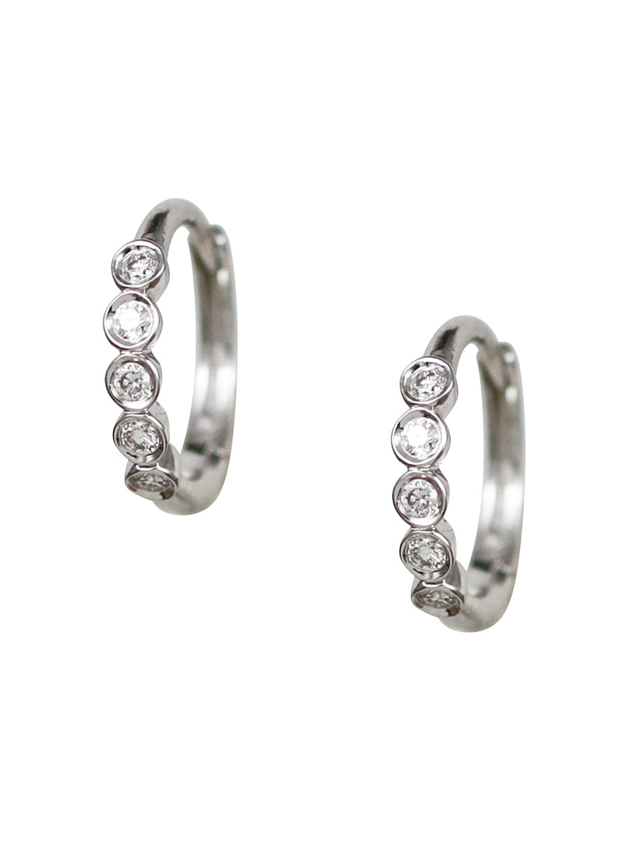 14K Five Diamond Huggie Hoops