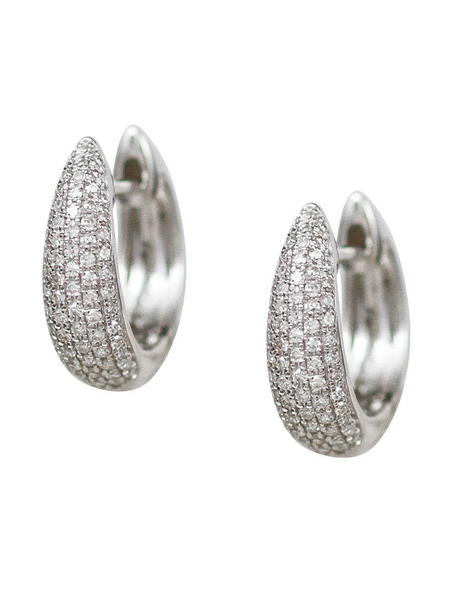 14K Diamond Wide Taper Huggie Hoops