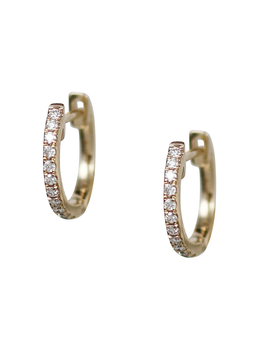 14K Diamond Mini Single Row Huggie Hoops
