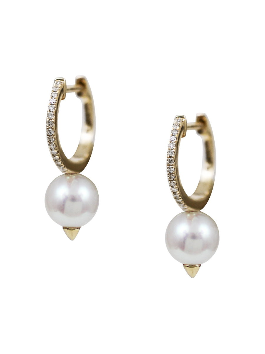 14K Diamond Pearl Hoops