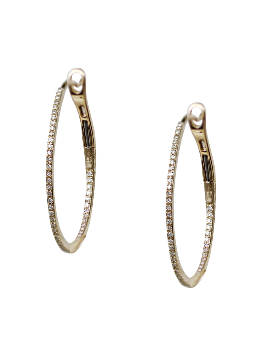 14K Diamond Thin Oval Hoops