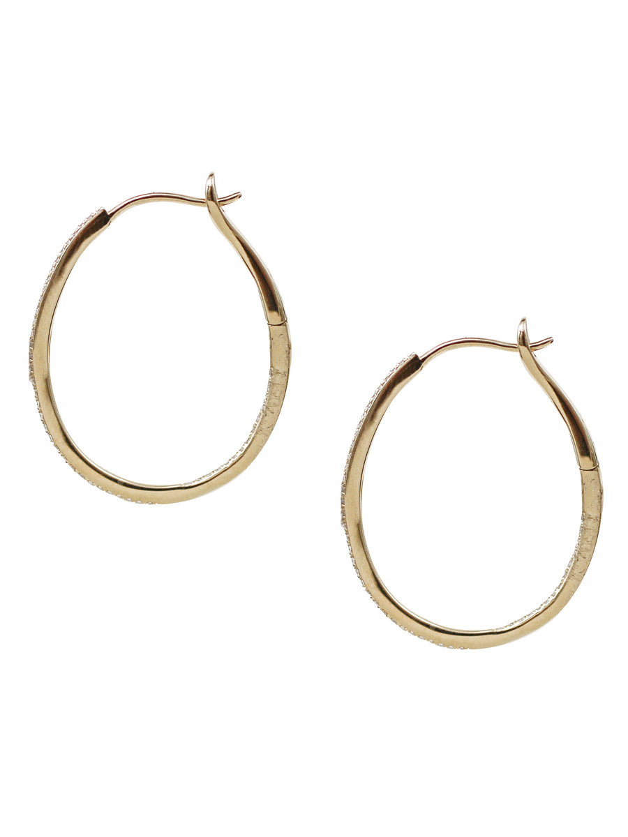 14K Diamond Thin Oval Hoops