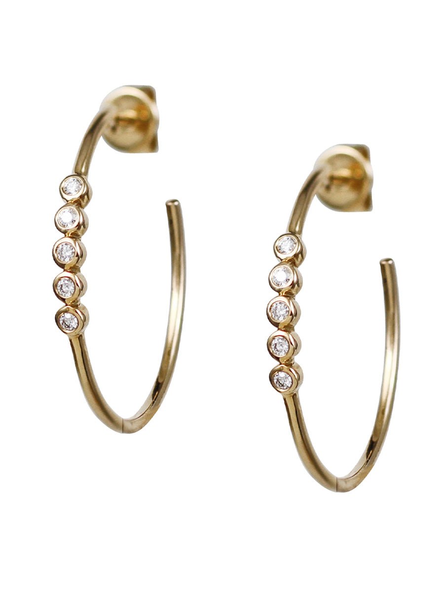 14K Five Diamond Bezel Hoop Earring