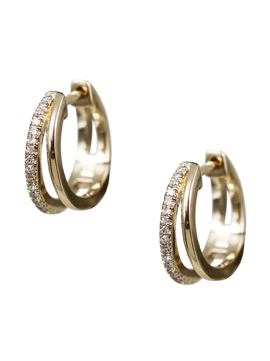 14K Diamond Double Huggie Hoops