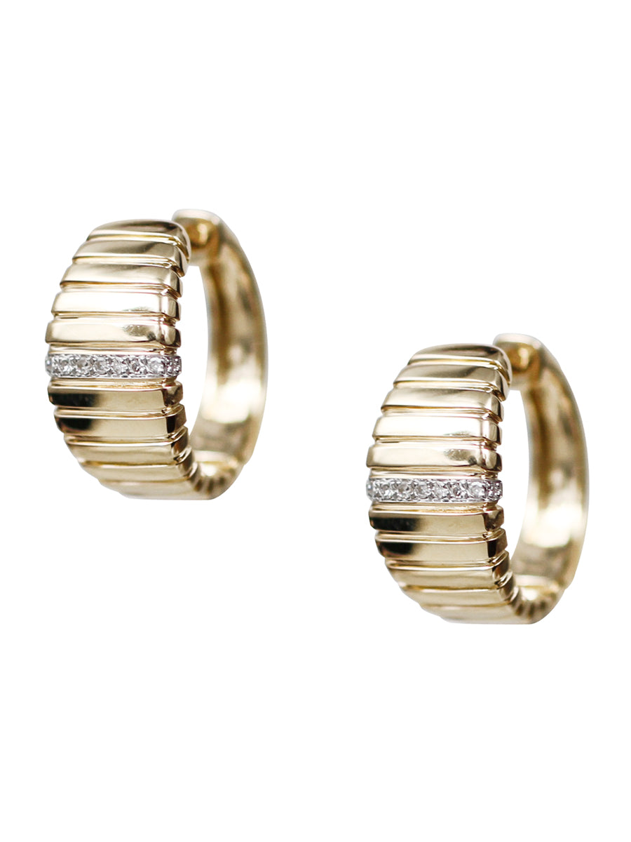 14K Diamond Fluted Deco Hoops