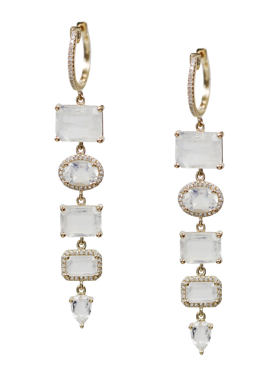 14K Diamond & Moonstone Cascade Earrings