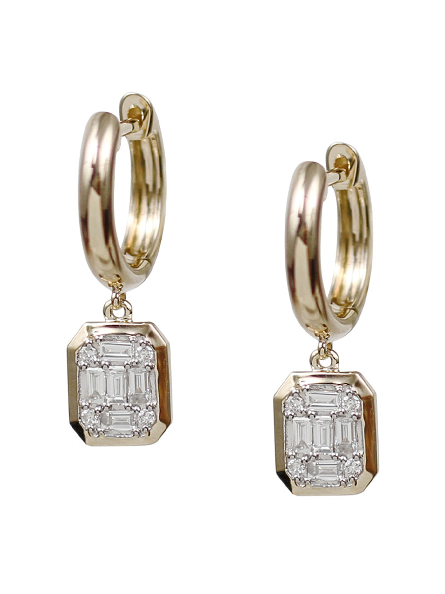 14K Diamond Chunky Baguette Huggie Hoops