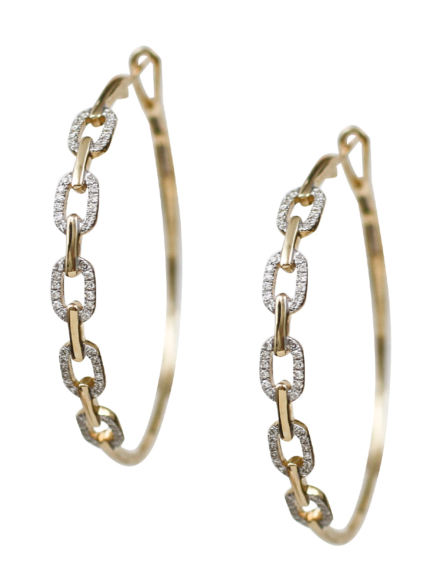 14K Diamond Anchor Chain Link Hoops - large