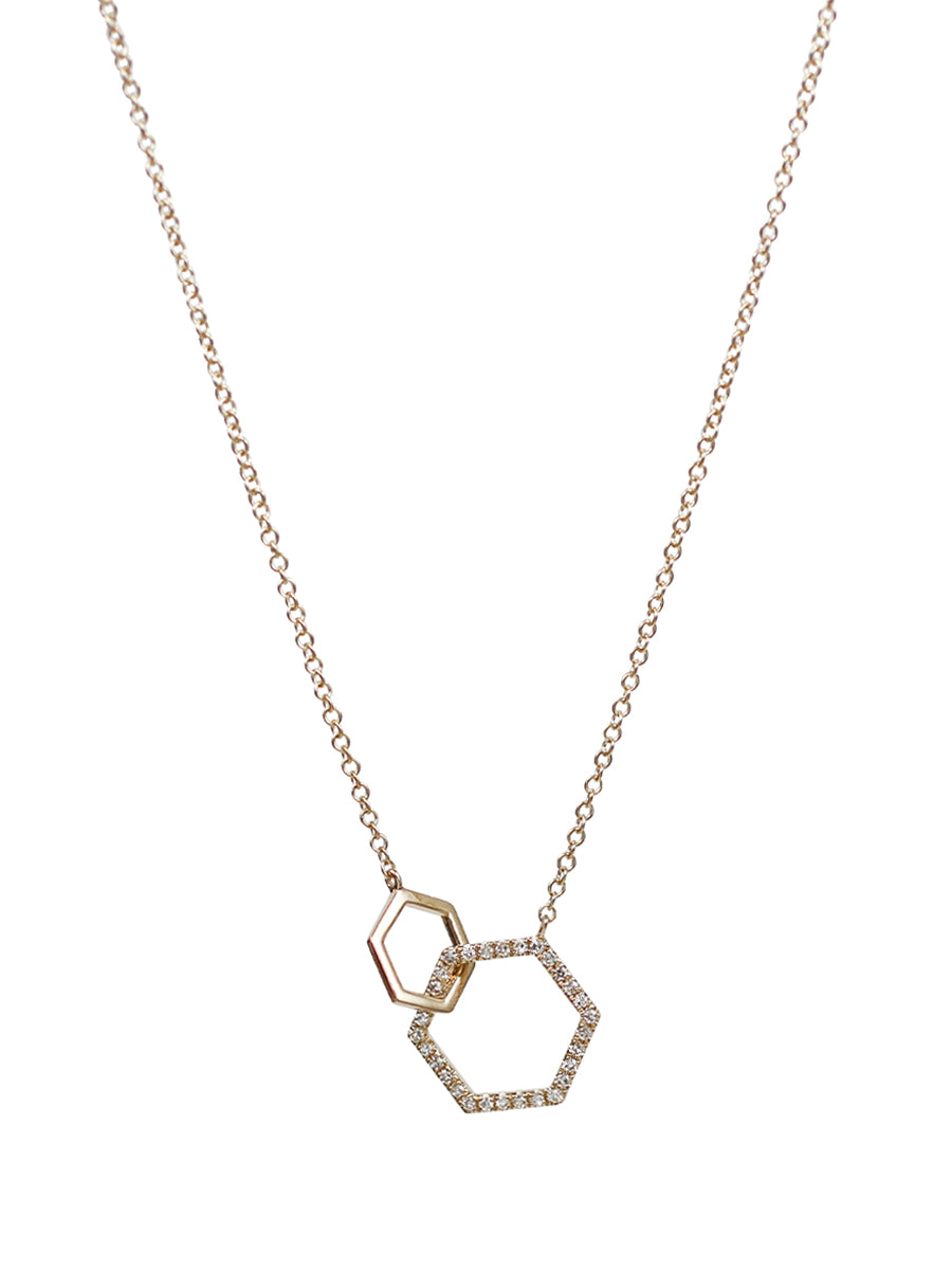 14K Diamond Hexagon Link Necklace
