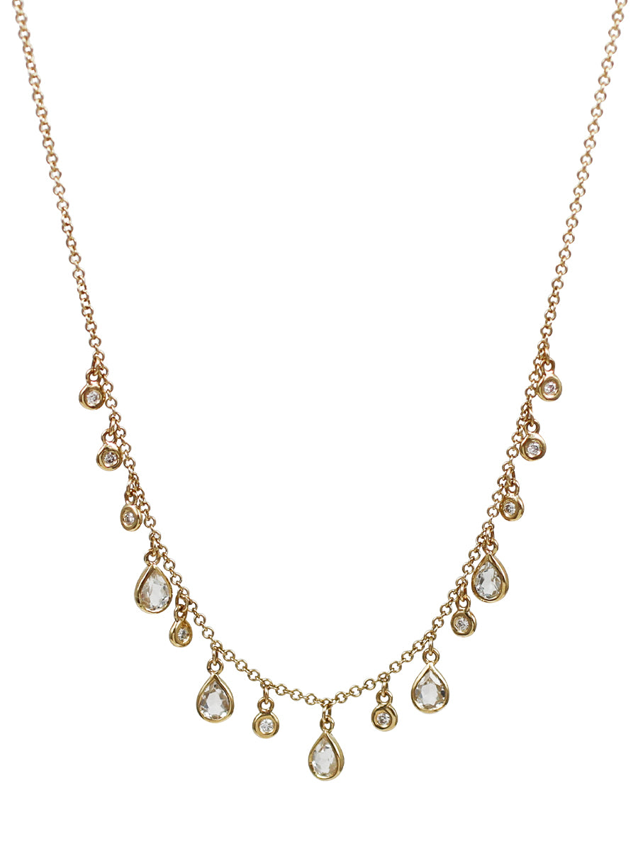 14K Diamond & Topaz Bezel Charm Necklace