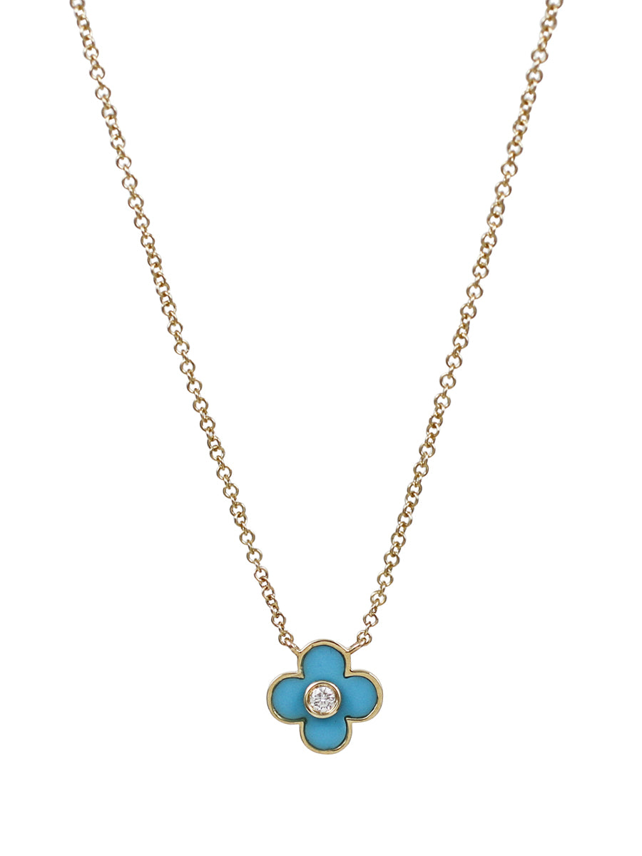 14K Diamond & Turquoise Clover Necklace
