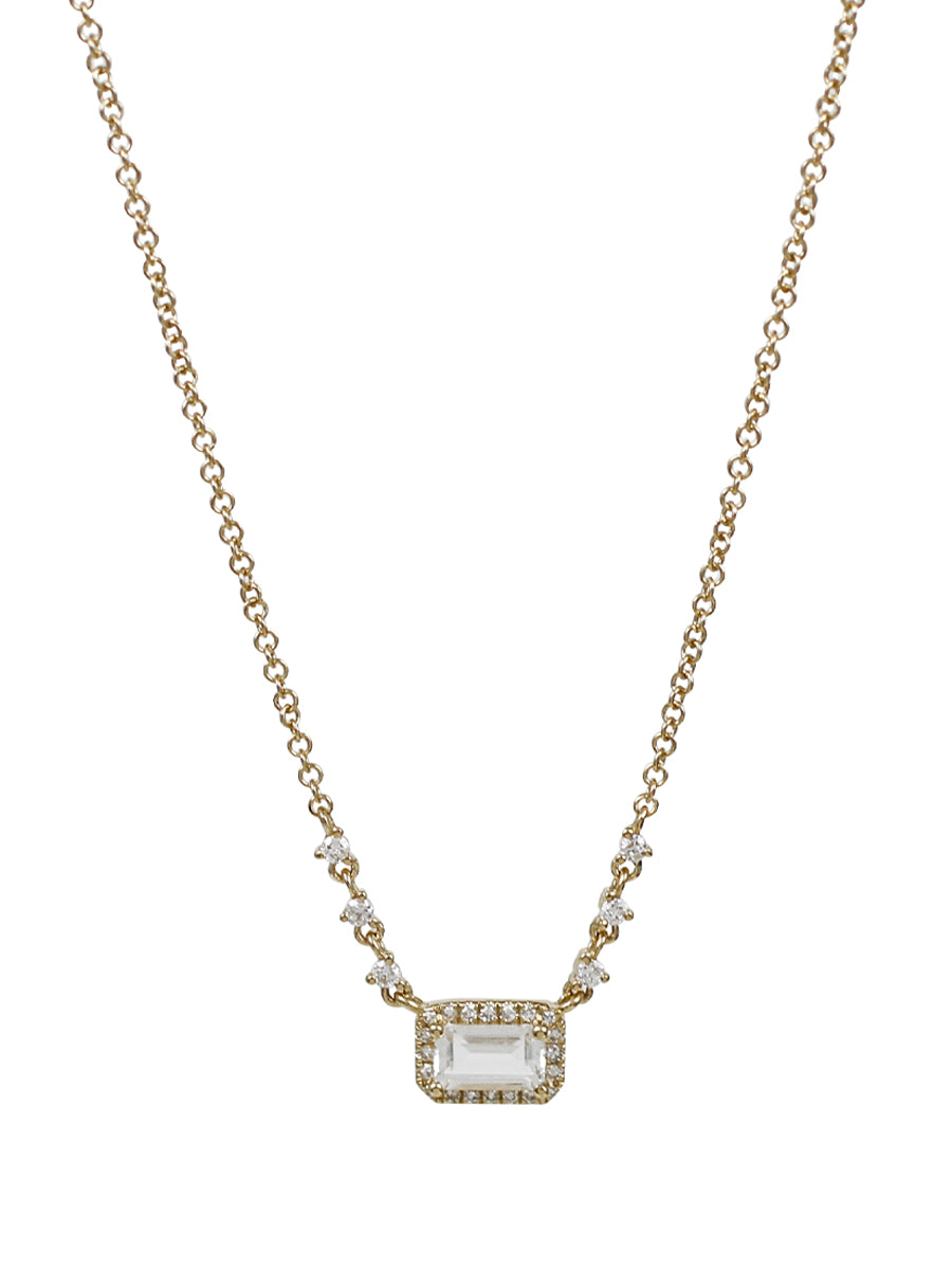 14K Diamond & Topaz Rectangle Pendant Necklace