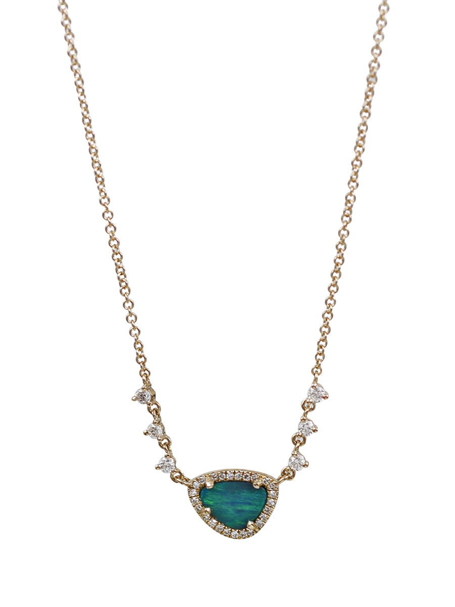 14K Diamond Accent & Opal Slice Necklace