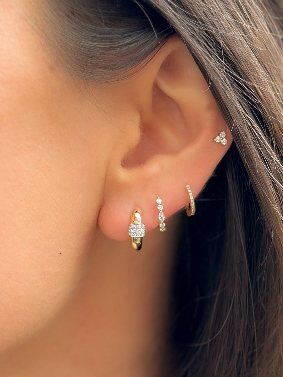 14K Banded Pavé Diamond Huggies
