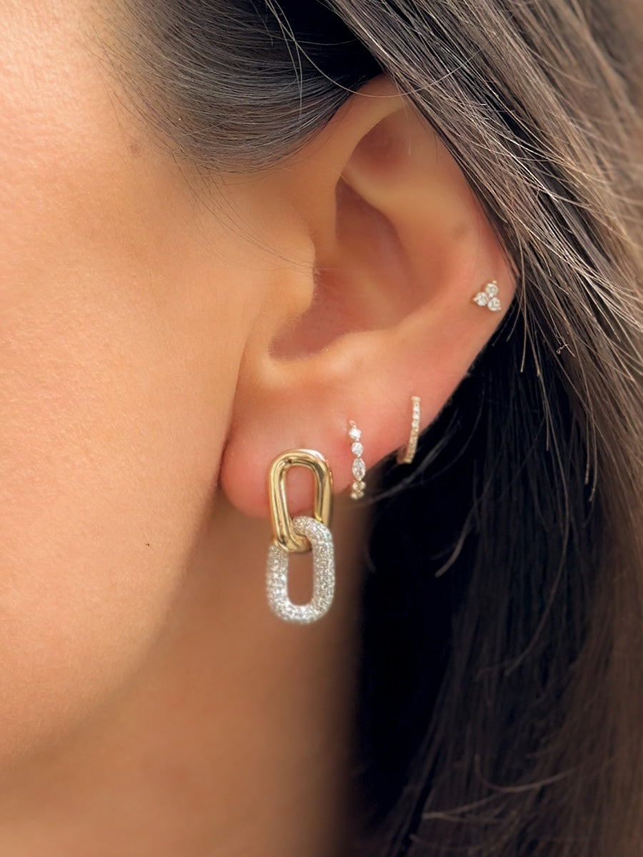 14K Two Tone Diamond Chain Link Studs